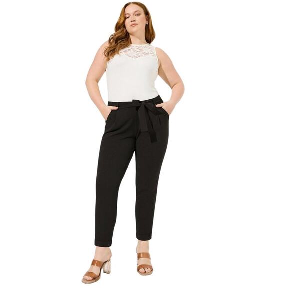 Torrid Pull-On Taper Stretch Crepe High-Rise Tie-Front Pant in Black Plu… - Picture 1 of 5